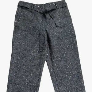 Ann Taylor Loft Sequin Trousers Pants Belted Ankle Tapered Black Gray